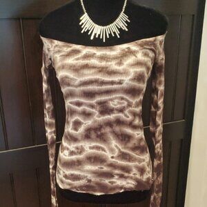 Buffalo Brown Tie-Dye Off-Shoulder Fitted Long Sleeve Top. Size Small.